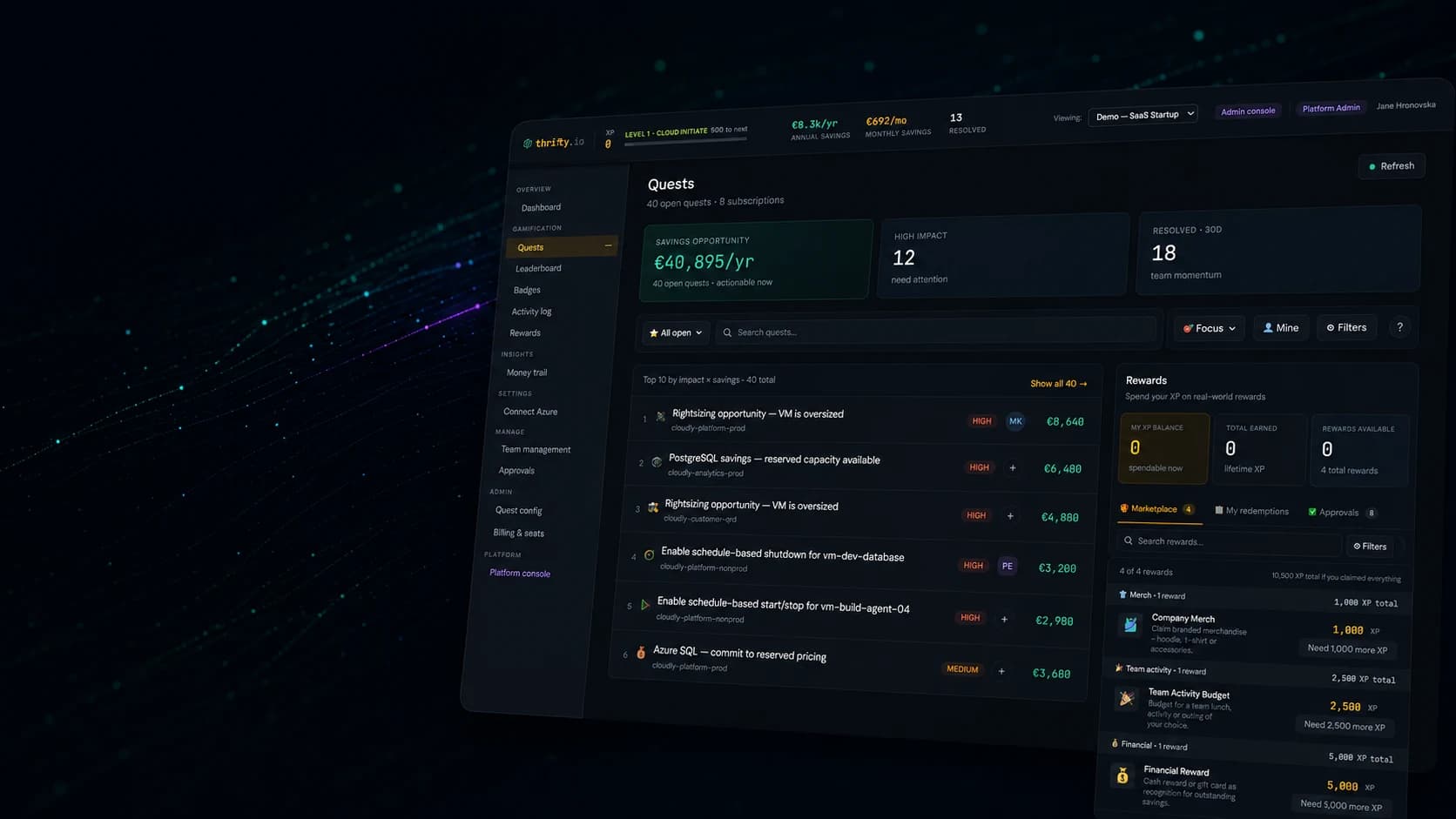 Thrify platform dashboard